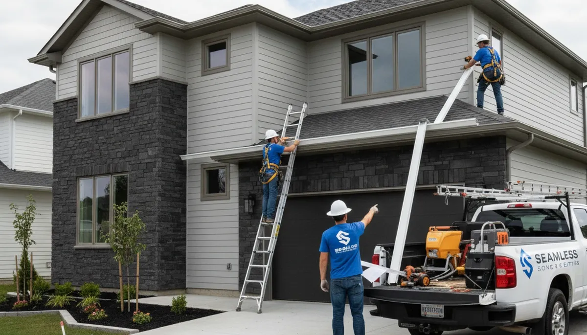 Seamless gutter installation on vinyl siding home in Kansas City, MO by Next Level Exteriors